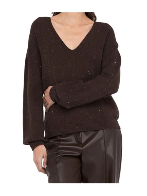 Maglia da donna in misto viscosa  con paillettes applicate all-over, colore cioccolato LIU JO | MF5233-MA27RA4367